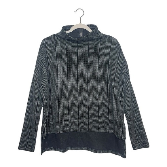 Bobi Las Angeles Tops - Bobi Los Angeles Black and Gray Herringbone Long Sleeve Sweater Size Small
